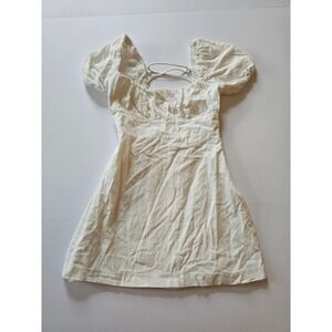 Louna Mini Dress Womens Small White Puff Sleeve Lace Up Back Cottagecore Cotton